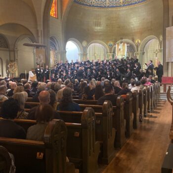 Ragazzi performing with Cantus and the Golden Gate Men's Chorus at Mission Dolores in May 2025